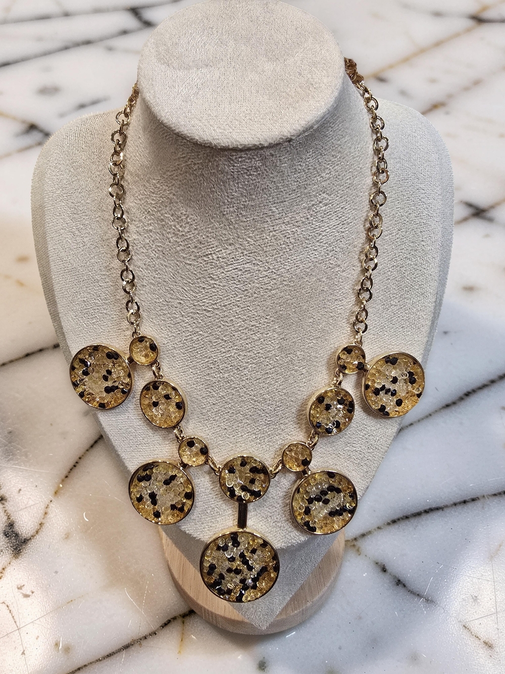 New York & Company Gold Print Multi-Disc Statement Necklace
